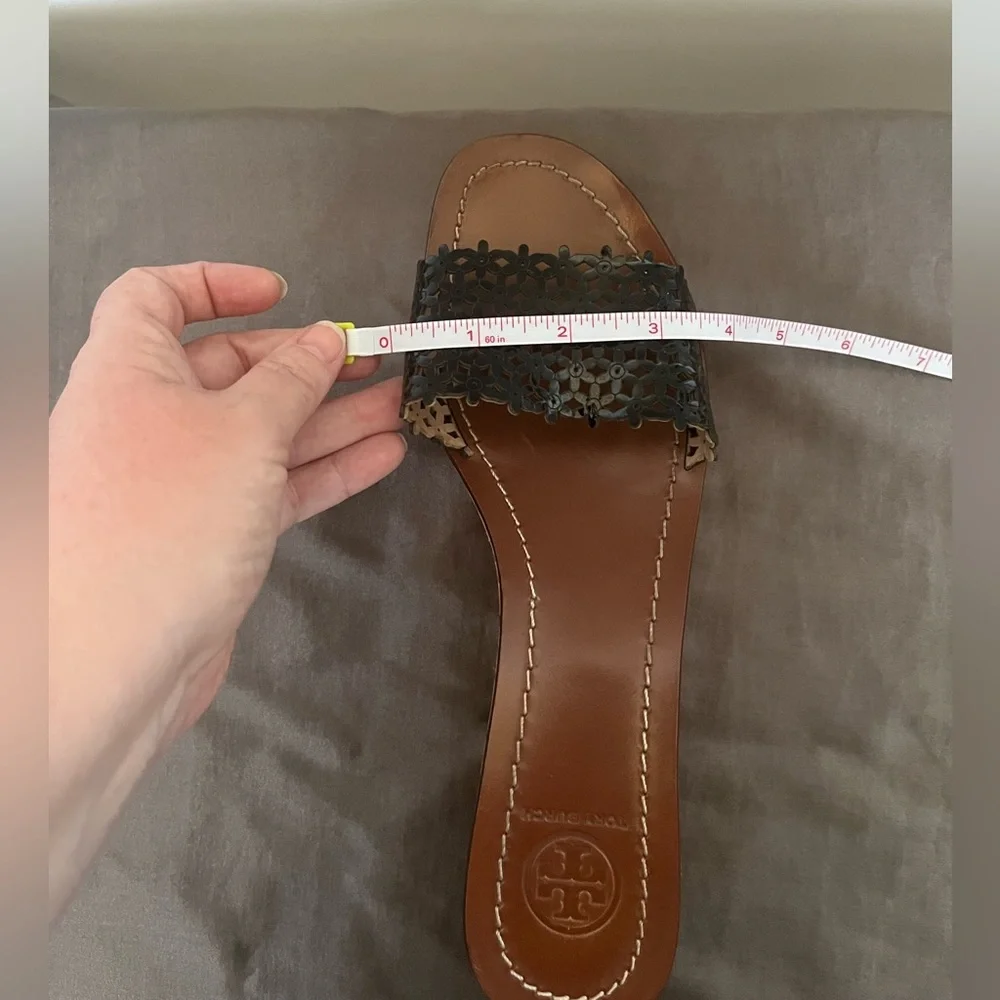 Tory Burch Black Floral Laser-Cut Cork Wedge Slide